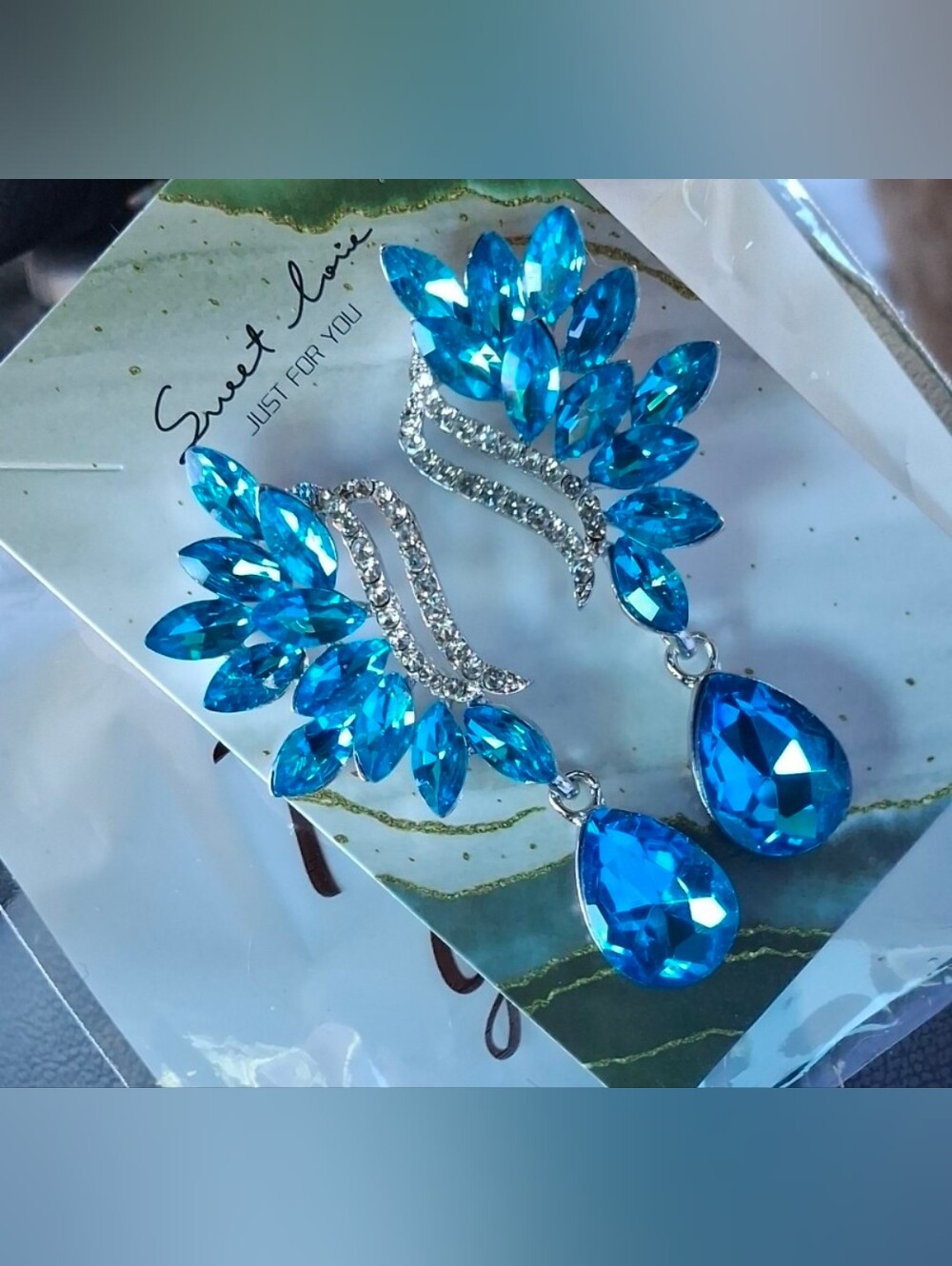 $8 Each Or Bundle 5/$20 Crystal Teardrop Blue Dangle Earrings